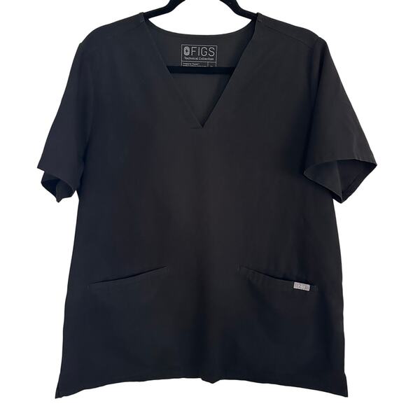 Figs Tops - Figs Technical Collection V-Neck Top XL Black Two Pocket Scrub Uniform Shirt